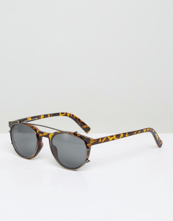 Selected Homme Retro Sunglasses In Tort - Black
