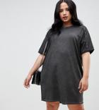 Asos Design Curve T-shirt Dress With Rolled Sleeves And Wash - Black