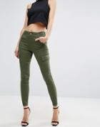 Asos Lisbon Mid Rise Jean In Khaki With Pockets - Green