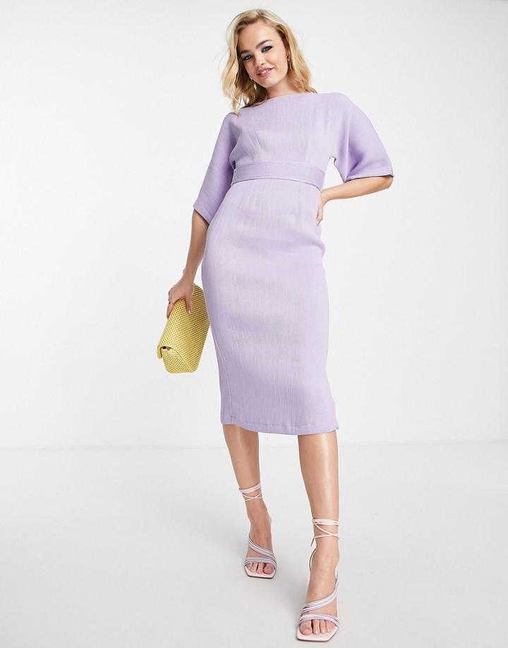 Closet London Ribbed Pencil Dress With Tie Belt In Lilac-purple