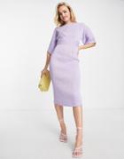 Closet London Ribbed Pencil Dress With Tie Belt In Lilac-purple
