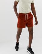 Asos Design Slim Shorter Shorts In Rust Cord - Orange