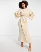 Asos Design Front Twist Maxi Dress With Fluted Sleeves-no Color