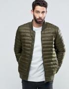 Asos Quilted Bomber Jacket In Khaki - Green