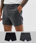 Asos Design 2 Pack Slim Shorter Chino Shorts In Washed Black & Black Save - Multi