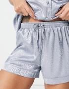 Asos Design Mix & Match Satin Animal Jacquard Short In Blue-blues