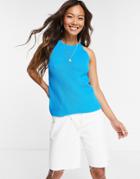 Selected Femme Knit Racer High Neck Top In Blue-blues