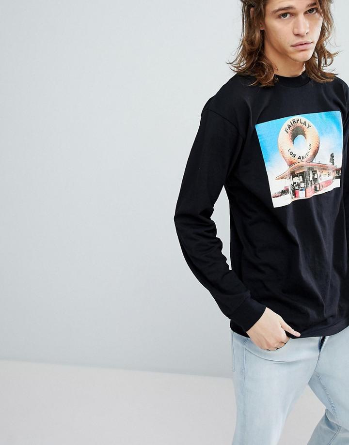 Fairplay Long Sleeve T-shirt With L.a. Doughnut Print - Black