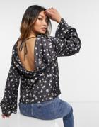 Asos Design Long Sleeve Cowl Back Top In Floral Print-multi