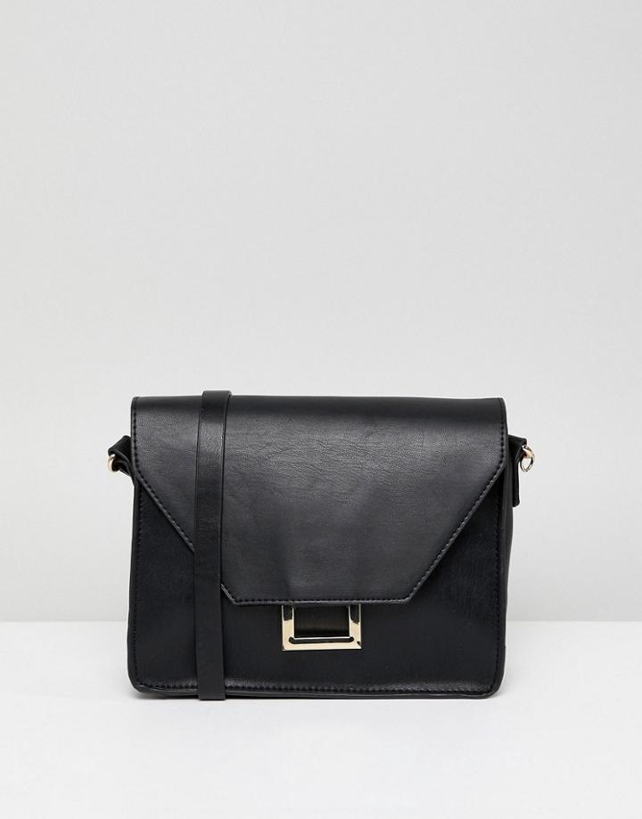 Pull & Bear Square Ring Detail Cross Body Bag In Black - Black