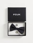 French Connection Woven Bow Tie And Cufflink Set-black