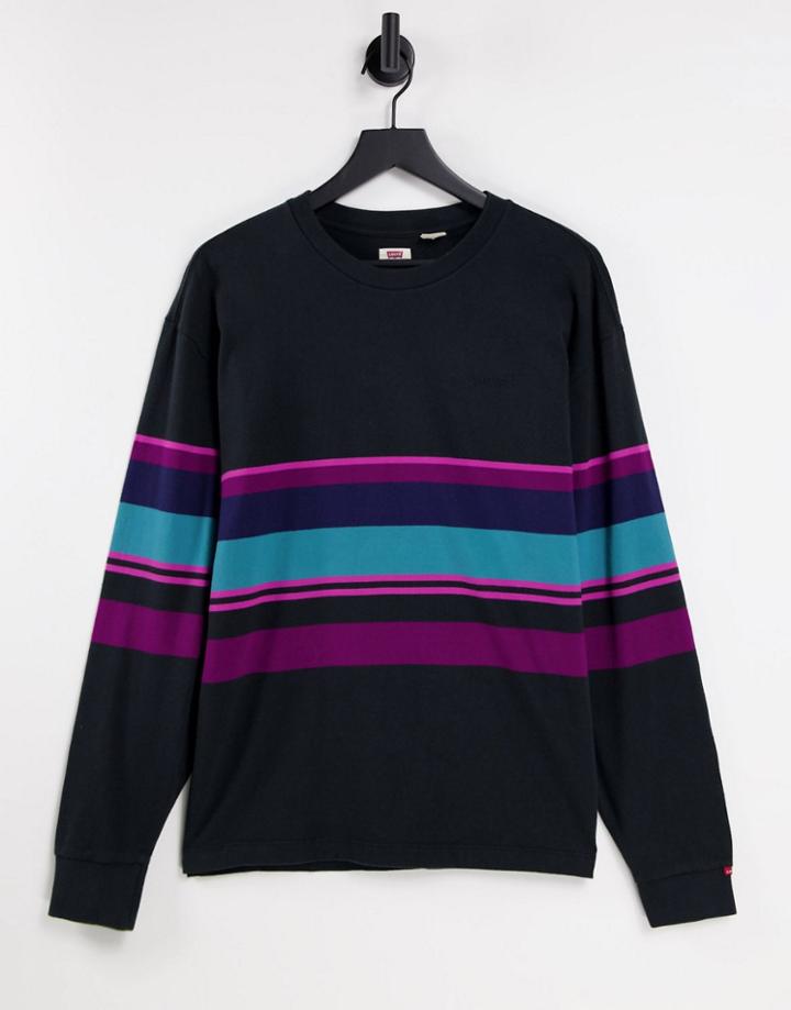 Levi's Red Tab Logo Pasttime Caviar Stripe Long Sleeve Top In Black