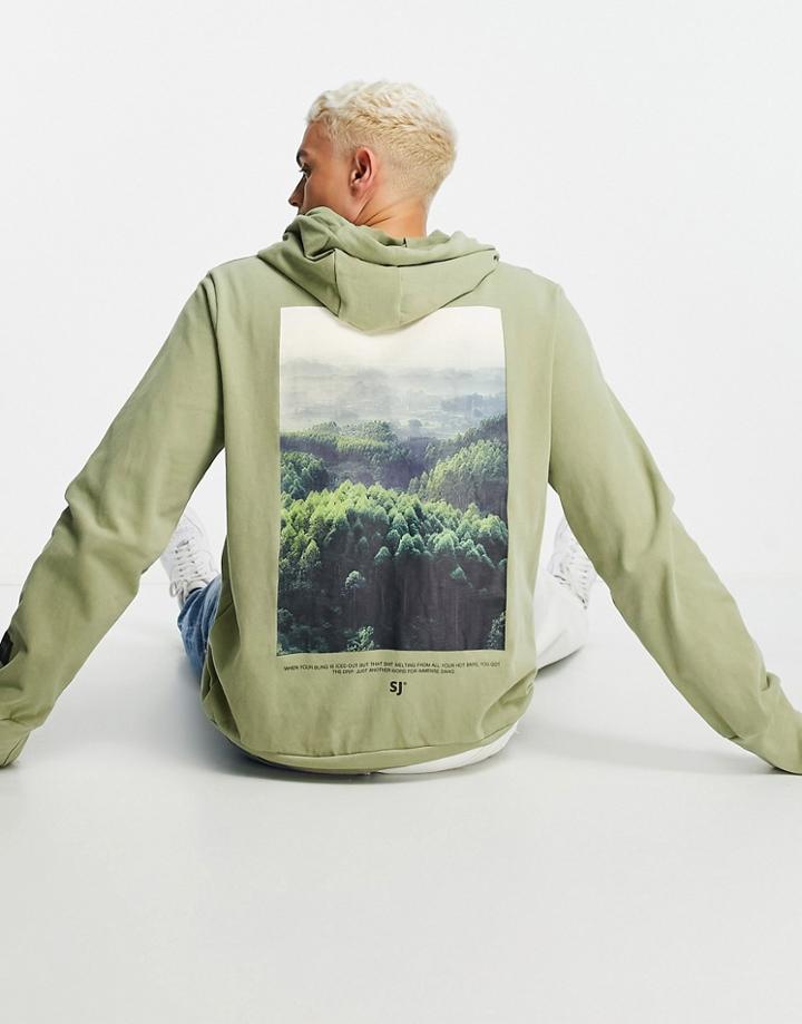 Sixth June Oversized Hoodie In Dusty Green With Photographic Back Print