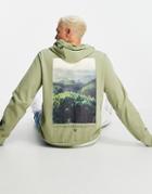 Sixth June Oversized Hoodie In Dusty Green With Photographic Back Print