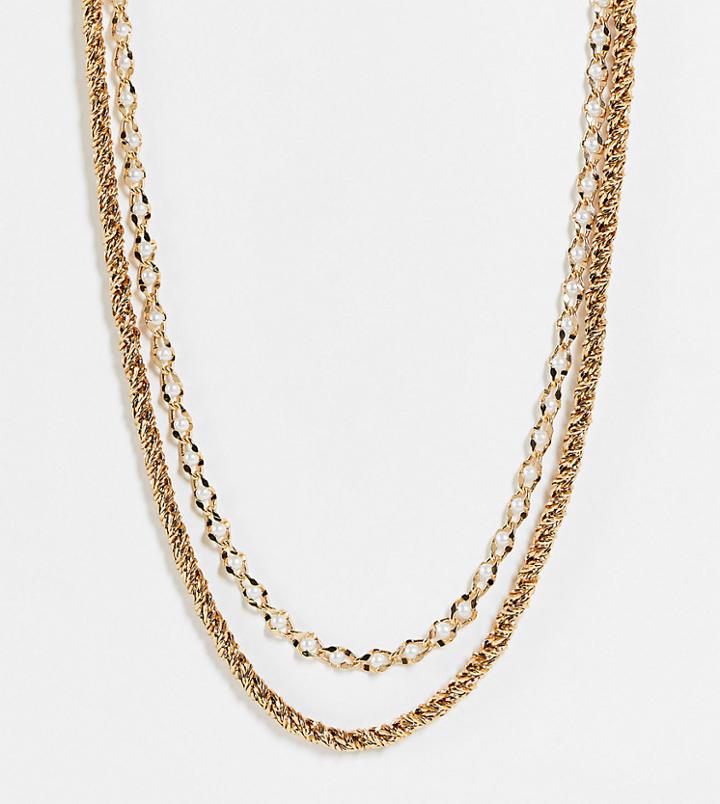 Reclaimed Vintage Inspired Ultimate Necklaces In Chunky Antique And Faux Pearl Chain 2 Pack-gold