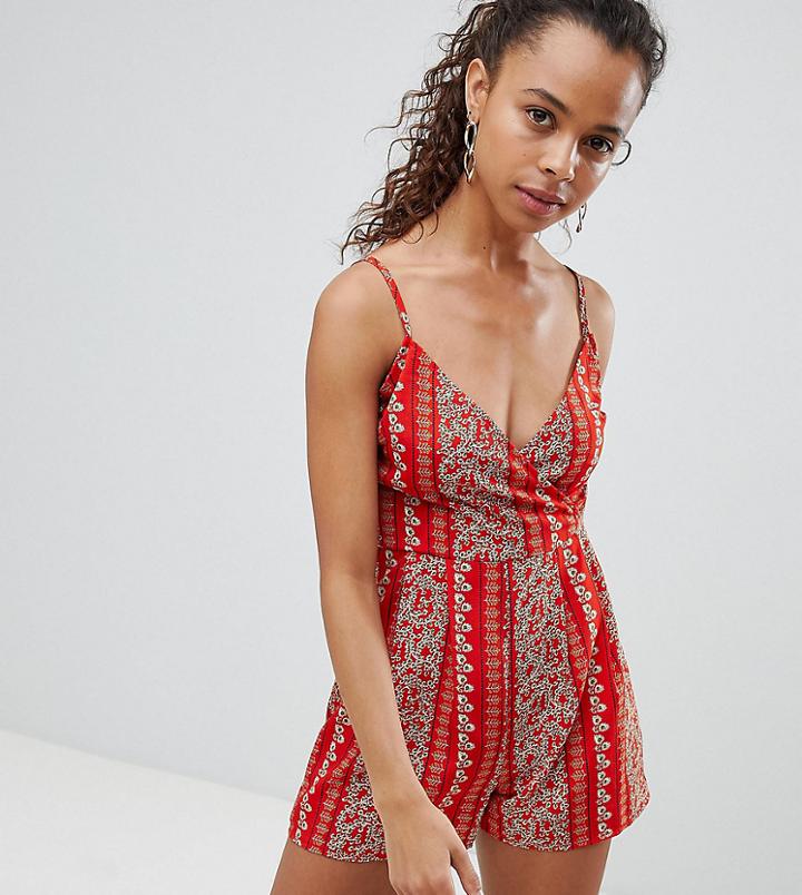 Parisian Petite Printed Cami Romper - Red