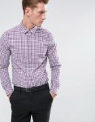 Asos Smart Stretch Slim Poplin Check Shirt In Purple - Purple