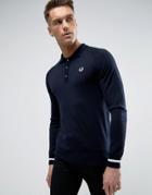 Fred Perry Laurel Wreath Knit Polo Long Sleeve Tipped Cuff In Navy/whi