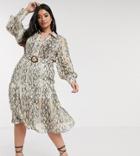 Pretty Darling Plus Belted Snakeskin Midi Dress-multi