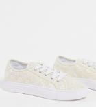 Asos Design Wide Fit Dizzy Lace Up Sneakers In Natural Embroidery-neutral