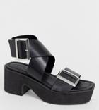 Asos Design Wide Fit Halford Chunky Heeled Sandal In Black - Black