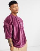 Asos Design Oversized Fleece Polo Shirt With Chest Embroidery-red