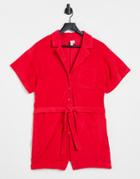 & Other Stories Organic Cotton Belted Romper In Red