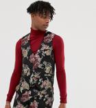 Heart & Dagger Skinny Suit Vest In Floral-black