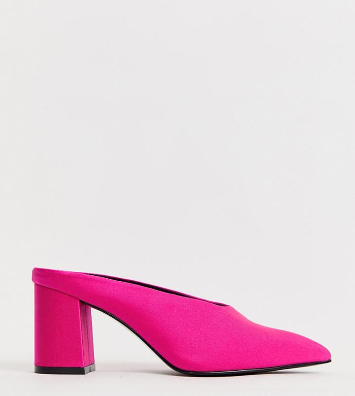 Asos Design Wide Fit Wesley Kitten Heel Mules In Neon Pink