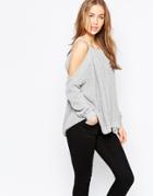 Asos Chunky Sweater With Cold Shoulder And Side Splits - Gray