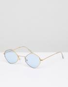 Asos Design Diamond Frame Sunglasses In Gold With Blue Lens - Gold