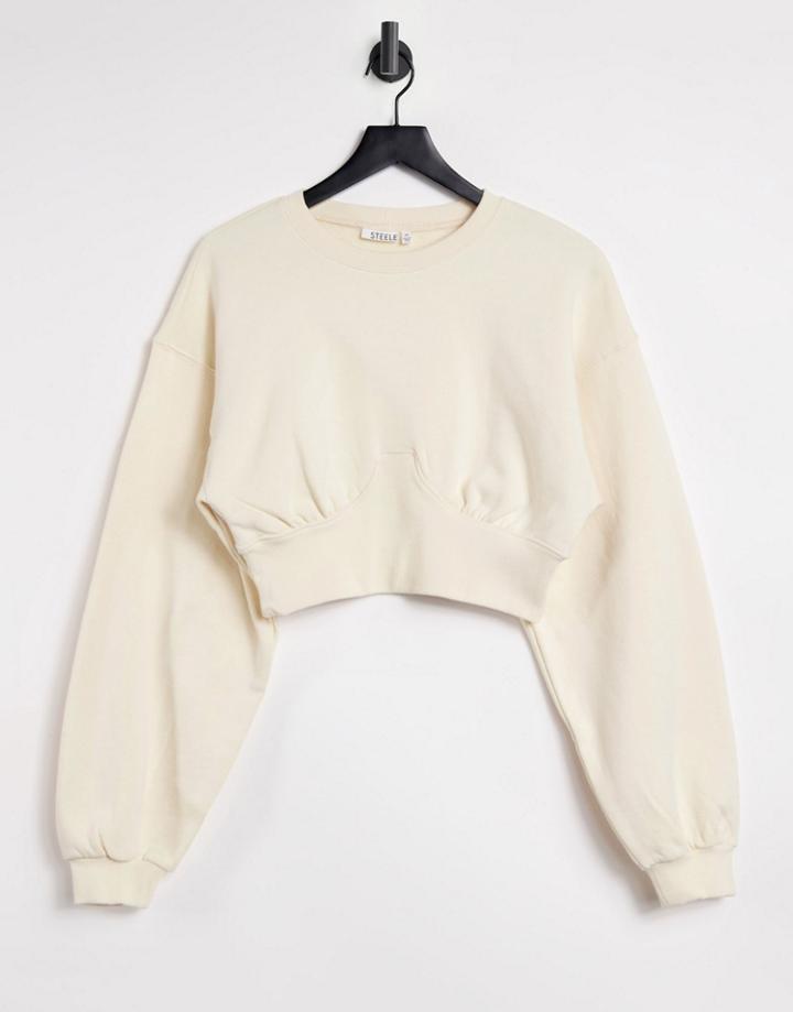 Steele Fleece Contrast Ribbed Sweater In Ecru - Part Of A Set-white