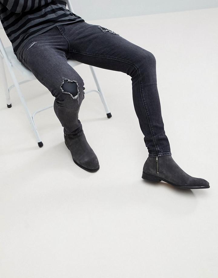 Asos Super Skinny Jeans In Washed Black With Faux Leather Patches - Black