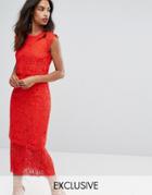 Warehouse Tiered Lace Midi Dress - Red