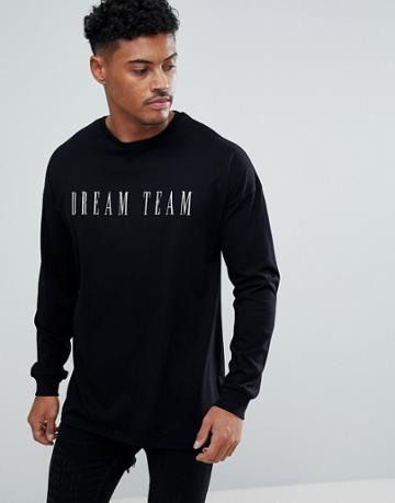 Asos Oversized Long Sleeve T-shirt With Dream Team Print - Black