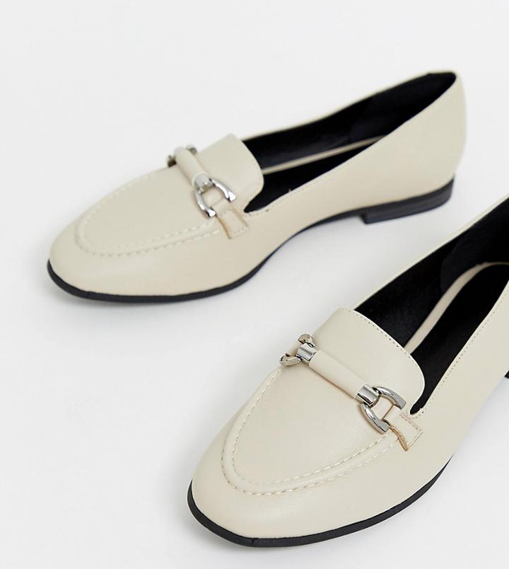 New Look Buckle Detail Loafers In Off White