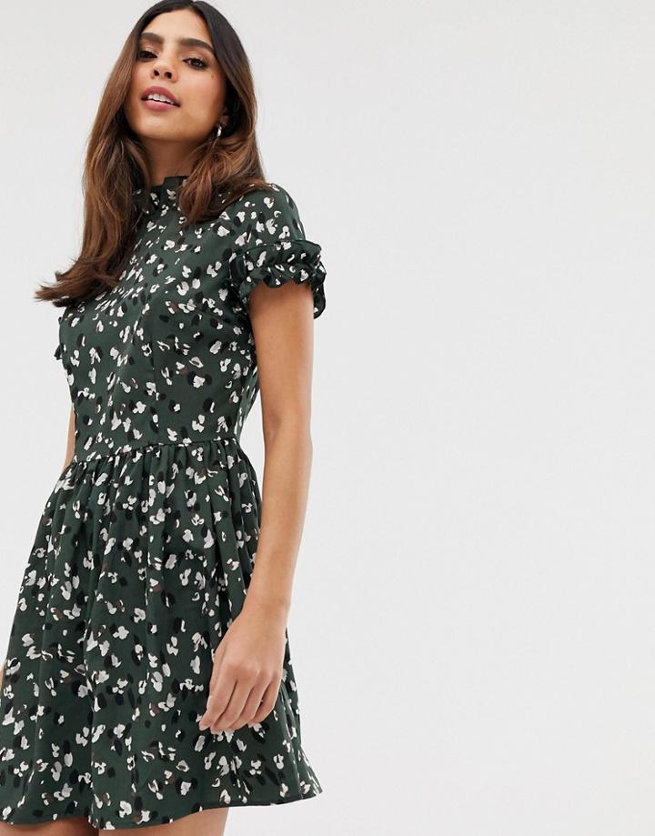 Ax Paris Short Frill Sleeve Mini Dress-green