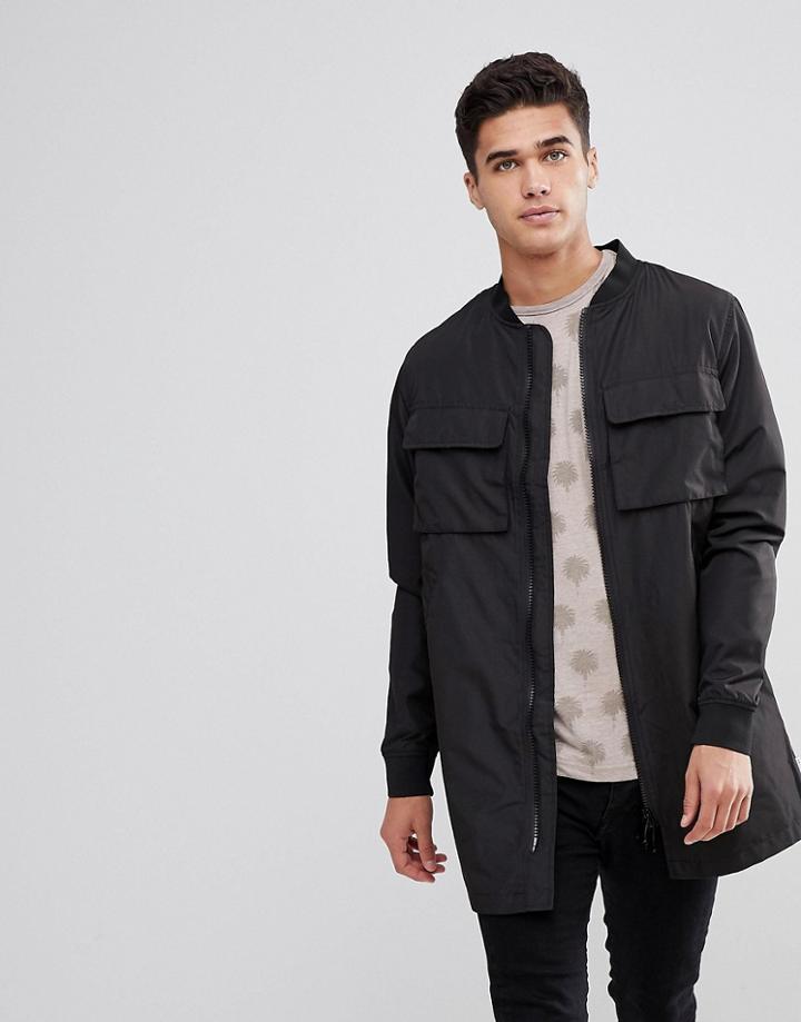 Bellfield Longline Bomber Jacket - Black