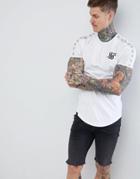 Siksilk Curved Hem T-shirt In White With Side Stripe - White