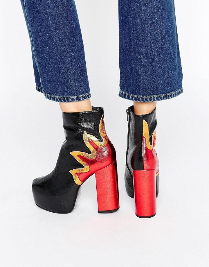 Asos Exaggerate Flame Platform Boots - Black
