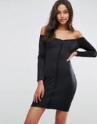 Asos Mini Sweetheart Neck Button Through Bodycon Dress - Black