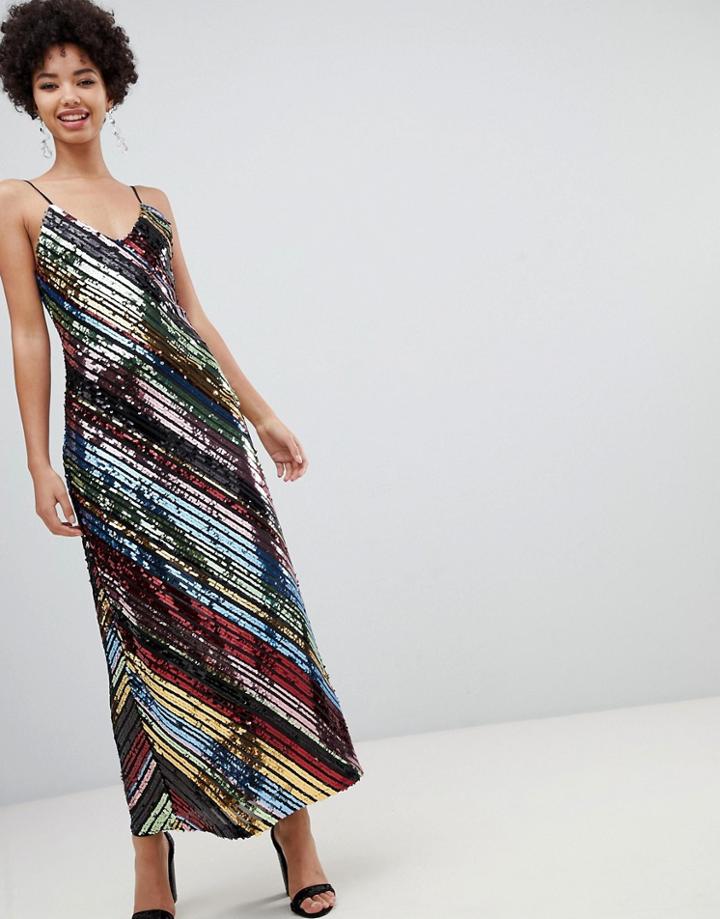 Stradivarius Diagonal Sequin Cami Dress In Midi - Multi