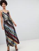 Stradivarius Diagonal Sequin Cami Dress In Midi - Multi