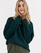 New Look Long Line Crew Neck Rib Sweater In Green
