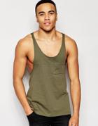 Asos Tank With Extreme Racer Back And Raw Edges In Khaki - Khaki