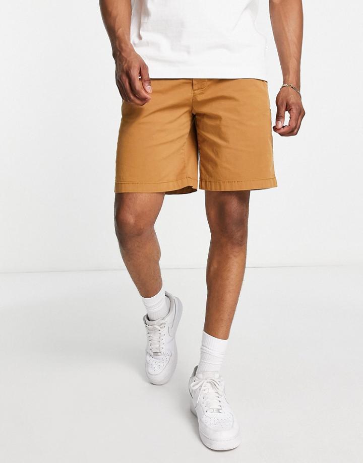 Pull & Bear Relaxed Elasticized Chino Shorts In Brown