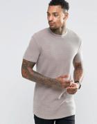 Asos Longline Muscle T-shirt In Waffle With Bleach Wash In Brown - Brown