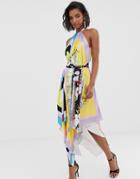 Asos Edition Halter Belted Midi Dress In Mixed Scarf Print-multi