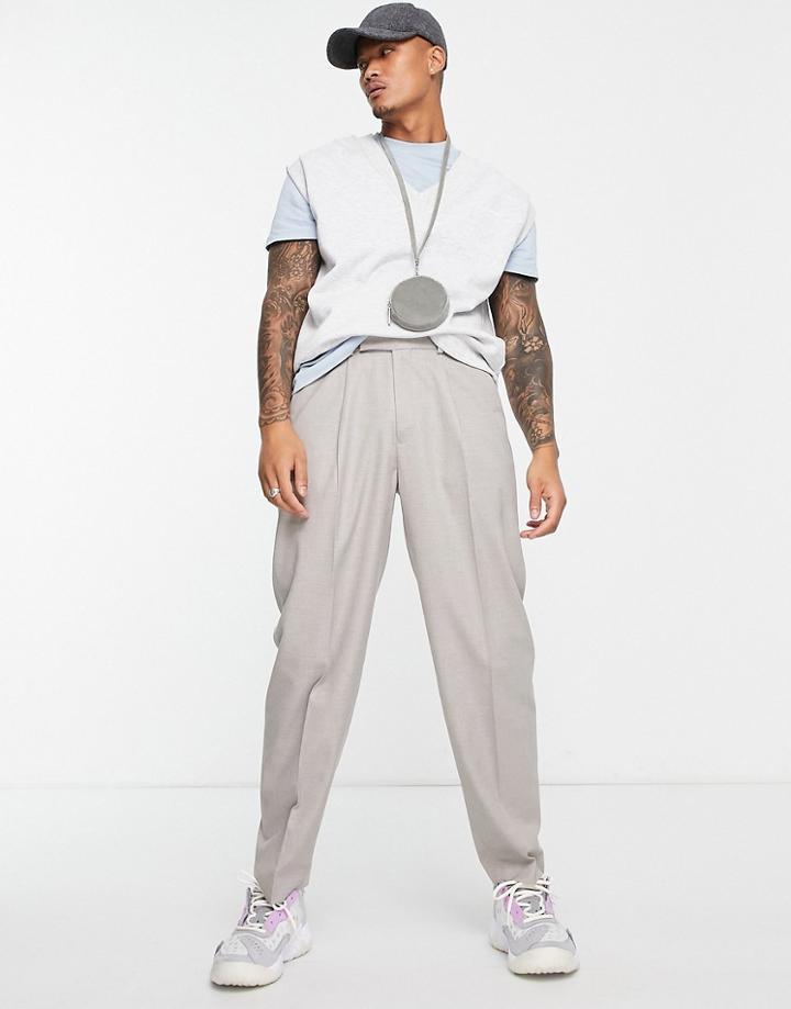 Asos Design Oversized Tapered Smart Pants In Gray Twill-brown