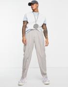 Asos Design Oversized Tapered Smart Pants In Gray Twill-brown